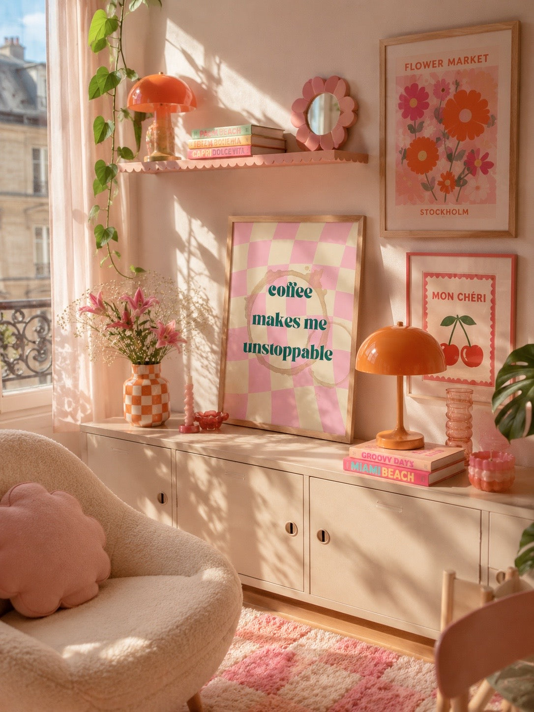 Affiche Coffee Makes Me Unstoppable – Rose