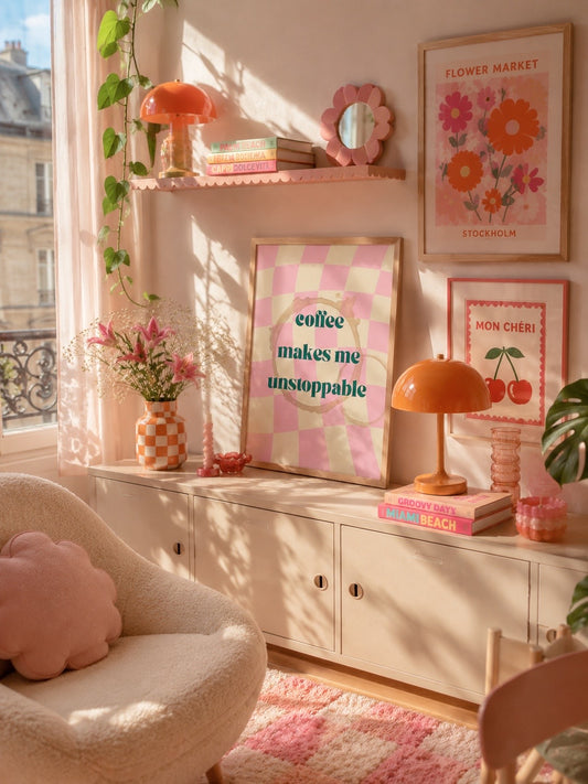 Affiche Coffee Makes Me Unstoppable – Rose