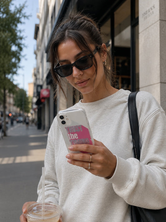 Coque iPhone semi-transparente Trust the Timing – Rose