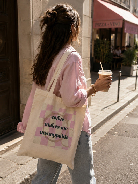 Tote Bag - Coffee Makes Me Unstoppable  – Rose